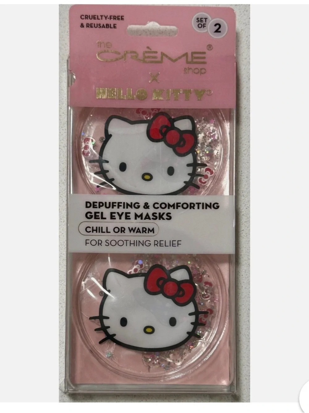 The Crème Shop x Hello Kitty depuffing and comforting gel eye masks.